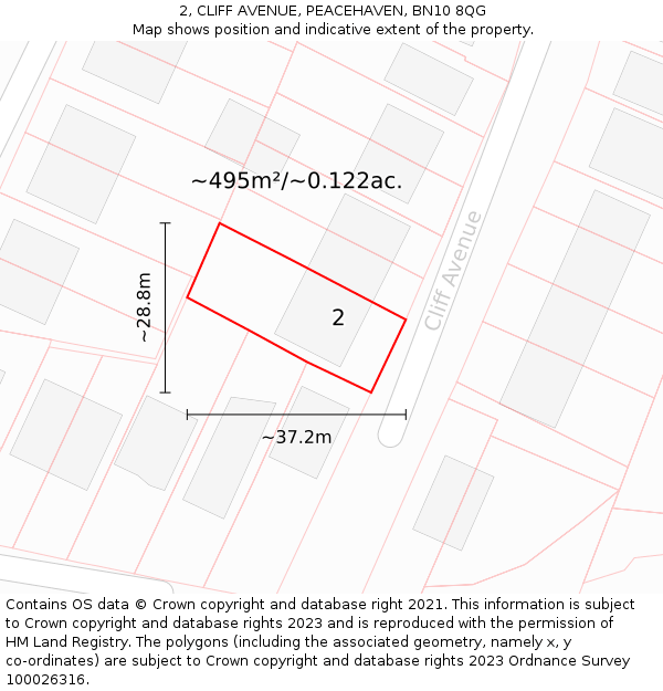 2, CLIFF AVENUE, PEACEHAVEN, BN10 8QG: Plot and title map