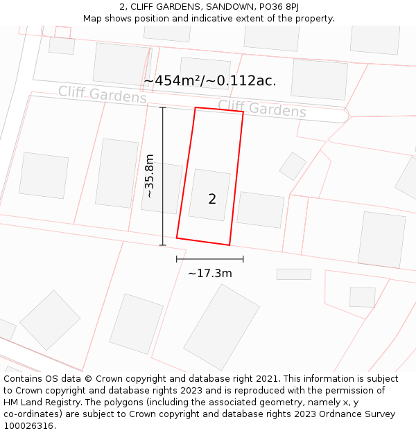 2, CLIFF GARDENS, SANDOWN, PO36 8PJ: Plot and title map