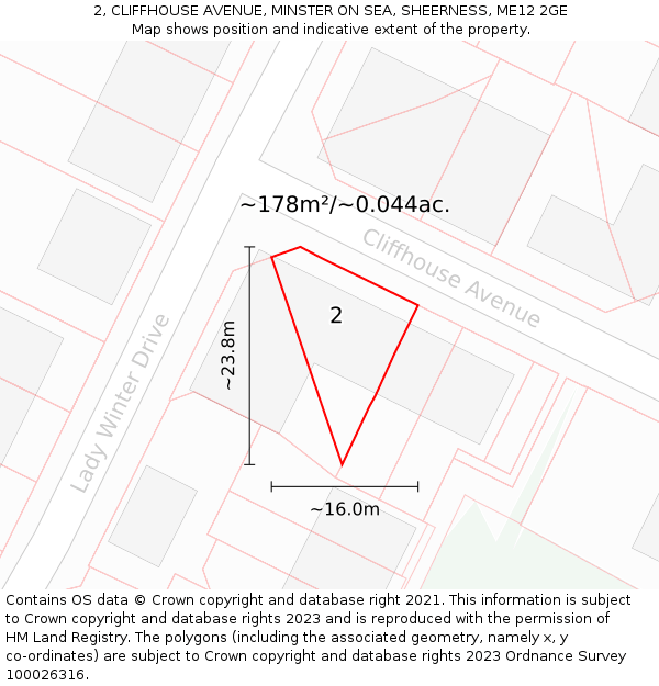2, CLIFFHOUSE AVENUE, MINSTER ON SEA, SHEERNESS, ME12 2GE: Plot and title map
