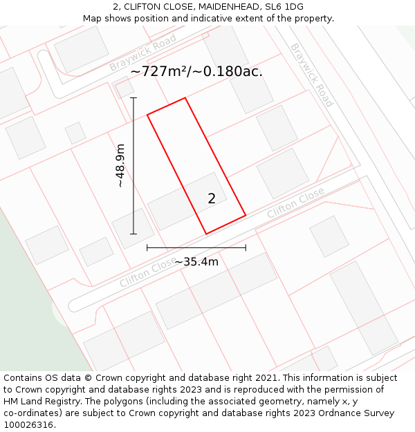 2, CLIFTON CLOSE, MAIDENHEAD, SL6 1DG: Plot and title map