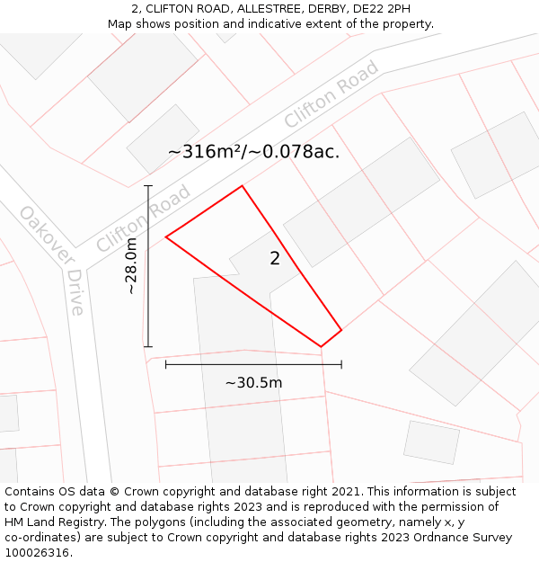 2, CLIFTON ROAD, ALLESTREE, DERBY, DE22 2PH: Plot and title map