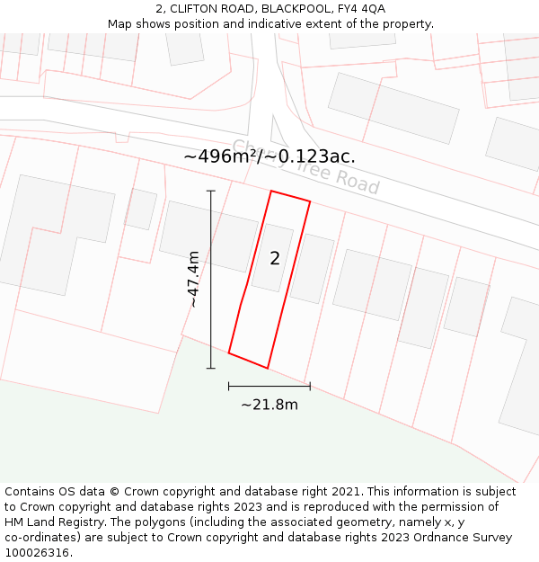 2, CLIFTON ROAD, BLACKPOOL, FY4 4QA: Plot and title map