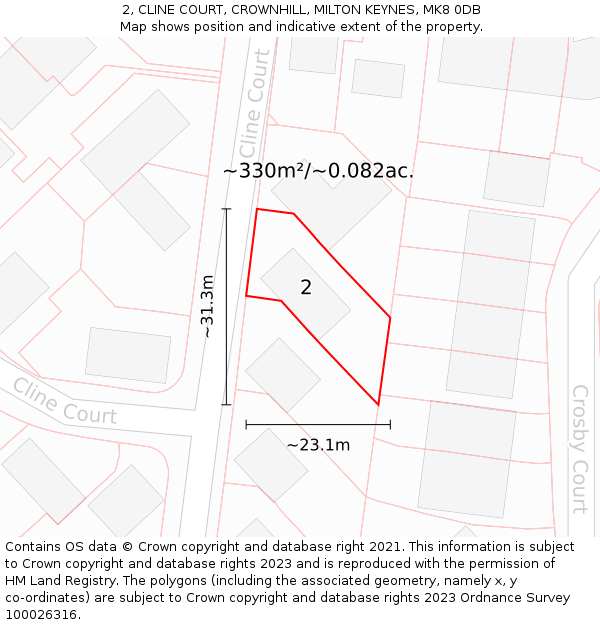 2, CLINE COURT, CROWNHILL, MILTON KEYNES, MK8 0DB: Plot and title map