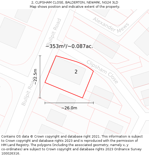 2, CLIPSHAM CLOSE, BALDERTON, NEWARK, NG24 3LD: Plot and title map