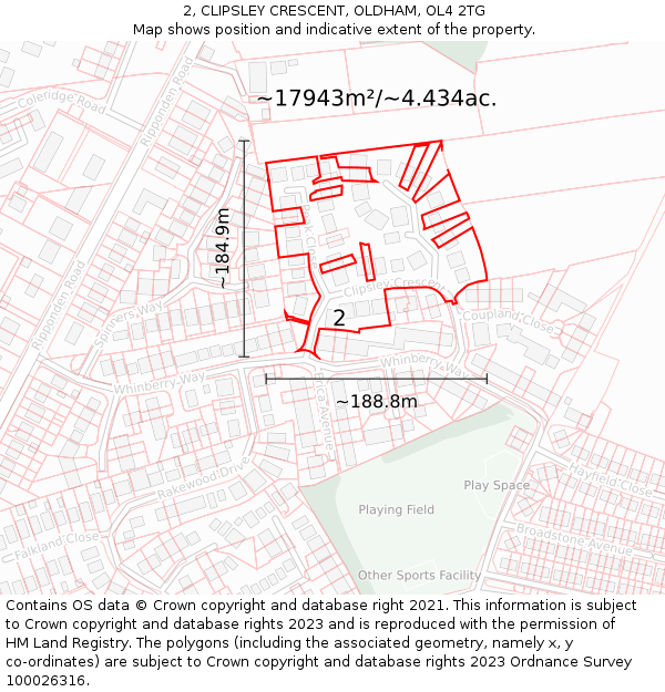 2, CLIPSLEY CRESCENT, OLDHAM, OL4 2TG: Plot and title map