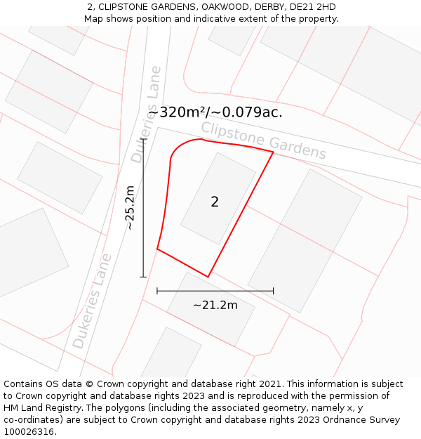 2, CLIPSTONE GARDENS, OAKWOOD, DERBY, DE21 2HD: Plot and title map