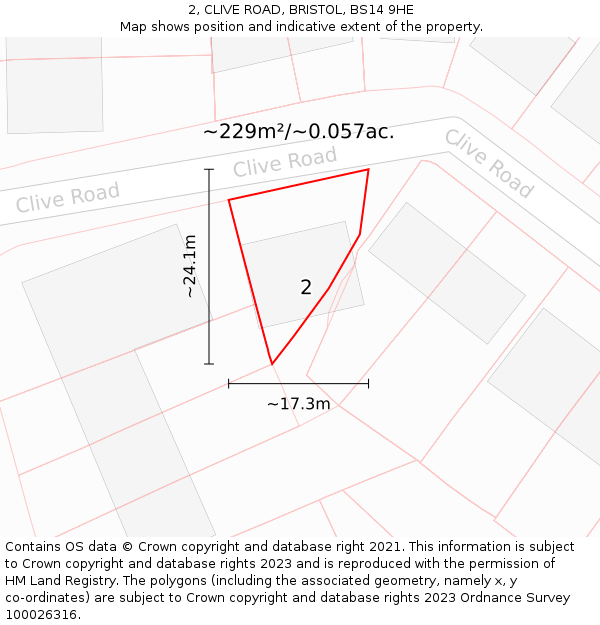 2, CLIVE ROAD, BRISTOL, BS14 9HE: Plot and title map