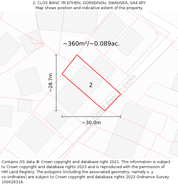 2, CLOS BANC YR EITHEN, GORSEINON, SWANSEA, SA4 6PY: Plot and title map