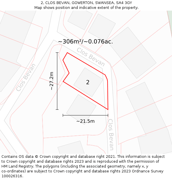 2, CLOS BEVAN, GOWERTON, SWANSEA, SA4 3GY: Plot and title map