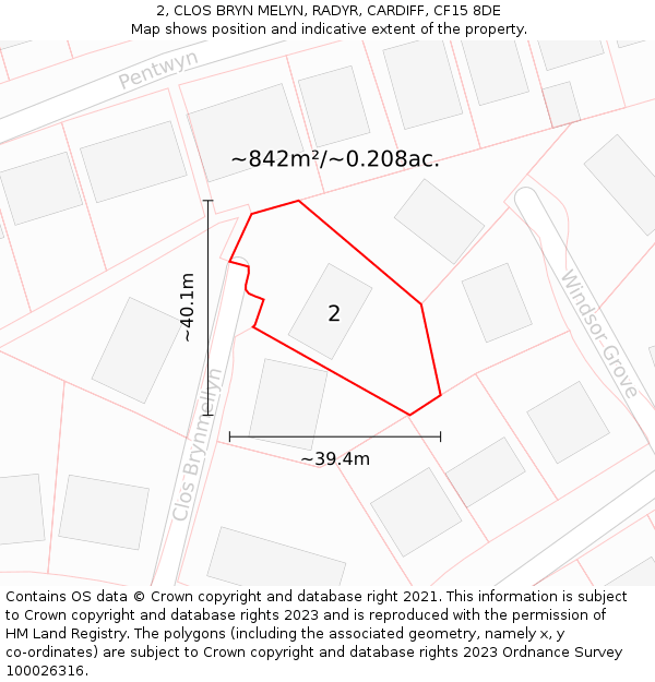 2, CLOS BRYN MELYN, RADYR, CARDIFF, CF15 8DE: Plot and title map