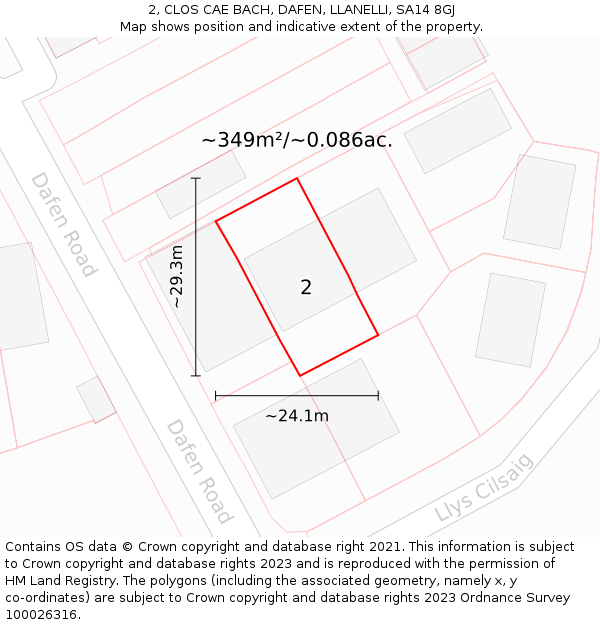 2, CLOS CAE BACH, DAFEN, LLANELLI, SA14 8GJ: Plot and title map