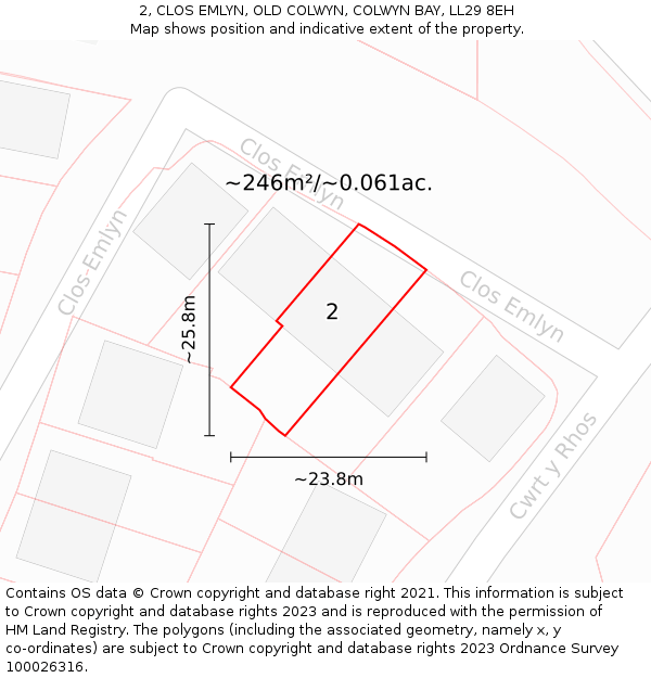 2, CLOS EMLYN, OLD COLWYN, COLWYN BAY, LL29 8EH: Plot and title map