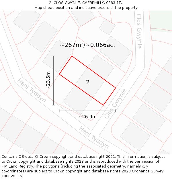 2, CLOS GWYNLE, CAERPHILLY, CF83 1TU: Plot and title map