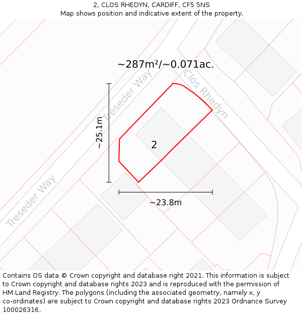 2, CLOS RHEDYN, CARDIFF, CF5 5NS: Plot and title map