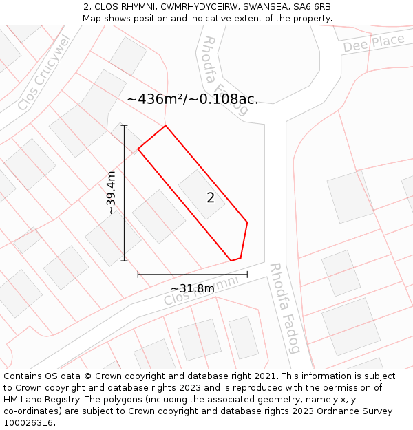 2, CLOS RHYMNI, CWMRHYDYCEIRW, SWANSEA, SA6 6RB: Plot and title map