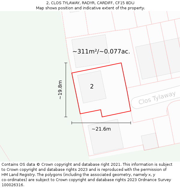 2, CLOS TYLAWAY, RADYR, CARDIFF, CF15 8DU: Plot and title map