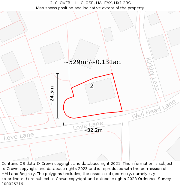 2, CLOVER HILL CLOSE, HALIFAX, HX1 2BS: Plot and title map