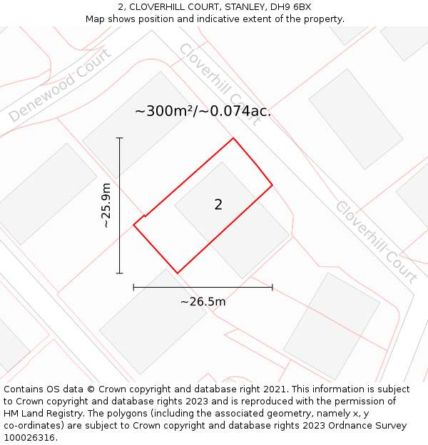 2, CLOVERHILL COURT, STANLEY, DH9 6BX: Plot and title map