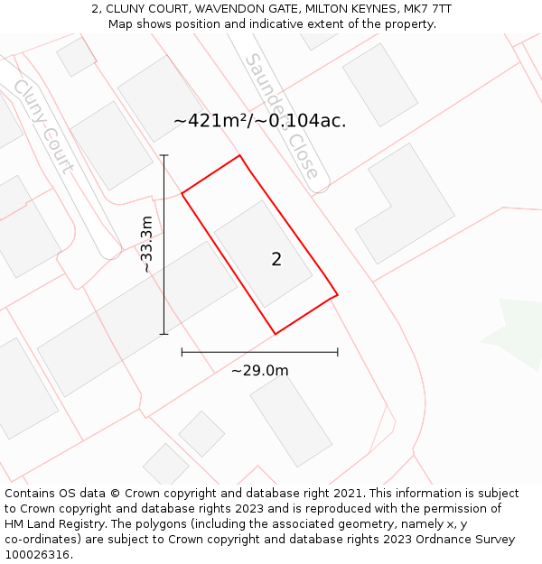 2, CLUNY COURT, WAVENDON GATE, MILTON KEYNES, MK7 7TT: Plot and title map