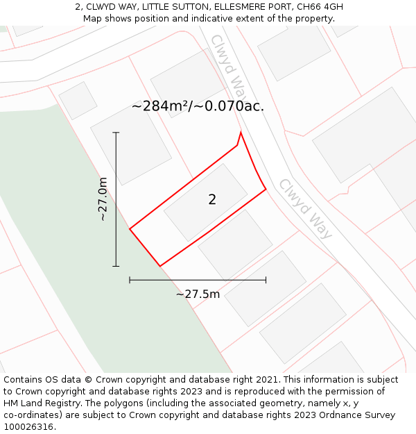 2, CLWYD WAY, LITTLE SUTTON, ELLESMERE PORT, CH66 4GH: Plot and title map