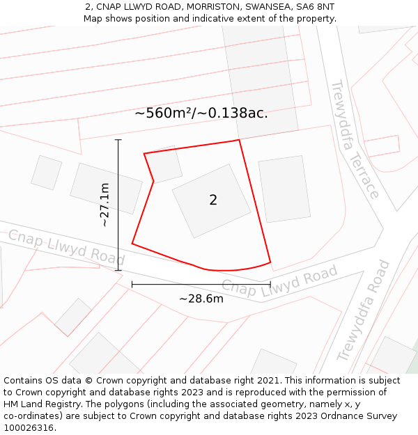 2, CNAP LLWYD ROAD, MORRISTON, SWANSEA, SA6 8NT: Plot and title map