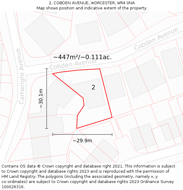 2, COBDEN AVENUE, WORCESTER, WR4 0NA: Plot and title map