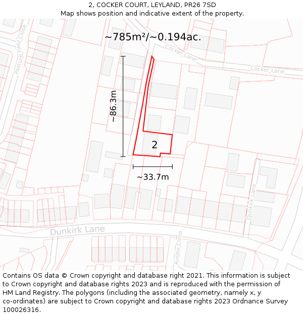 2, COCKER COURT, LEYLAND, PR26 7SD: Plot and title map