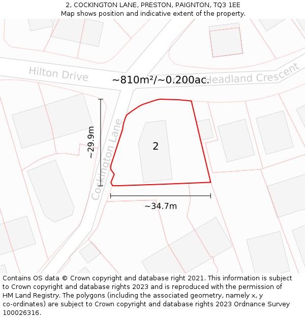 2, COCKINGTON LANE, PRESTON, PAIGNTON, TQ3 1EE: Plot and title map