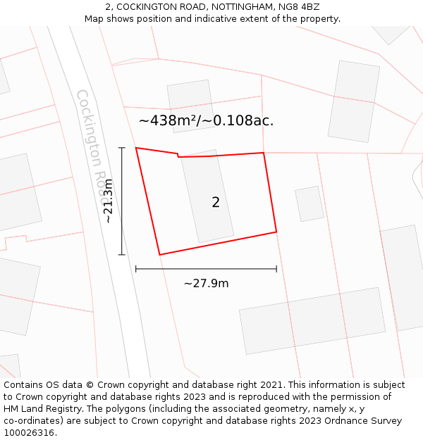 2, COCKINGTON ROAD, NOTTINGHAM, NG8 4BZ: Plot and title map