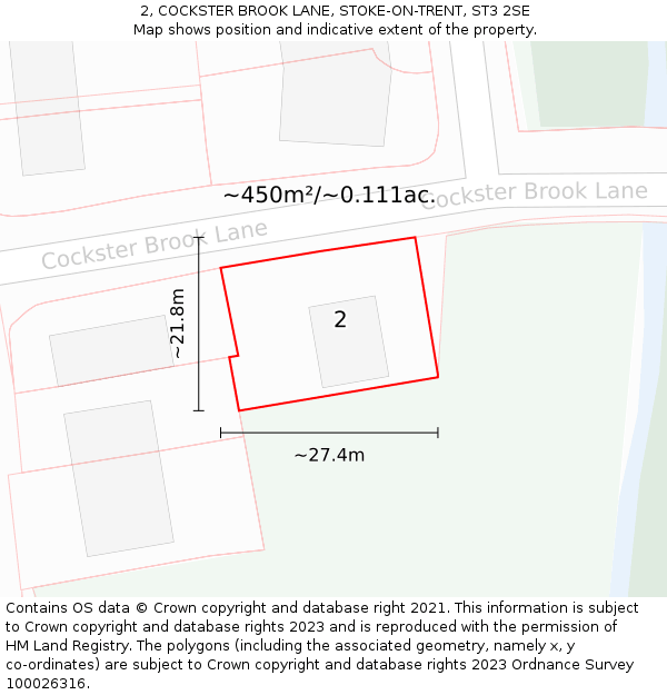 2, COCKSTER BROOK LANE, STOKE-ON-TRENT, ST3 2SE: Plot and title map