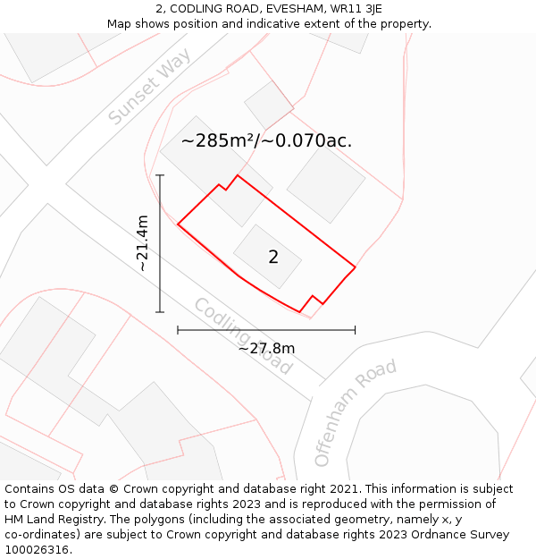 2, CODLING ROAD, EVESHAM, WR11 3JE: Plot and title map