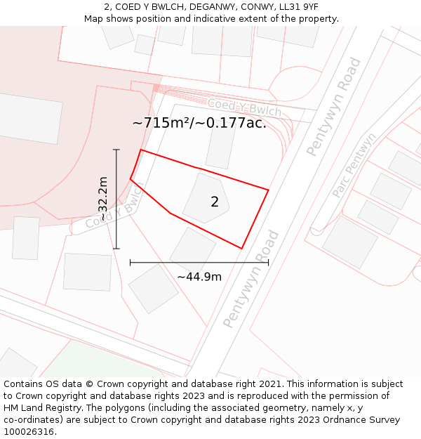2, COED Y BWLCH, DEGANWY, CONWY, LL31 9YF: Plot and title map