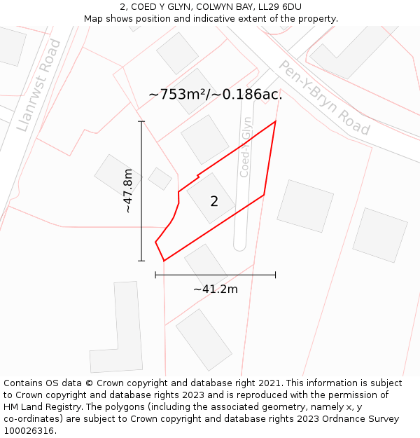 2, COED Y GLYN, COLWYN BAY, LL29 6DU: Plot and title map