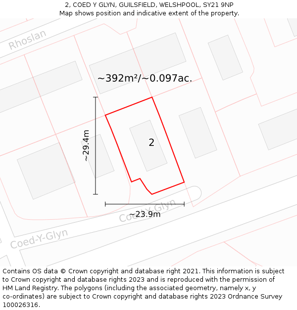 2, COED Y GLYN, GUILSFIELD, WELSHPOOL, SY21 9NP: Plot and title map