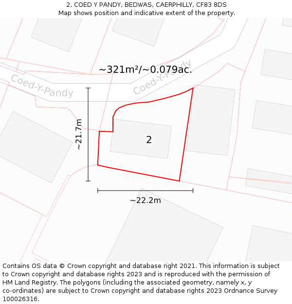 2, COED Y PANDY, BEDWAS, CAERPHILLY, CF83 8DS: Plot and title map