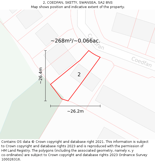 2, COEDFAN, SKETTY, SWANSEA, SA2 8NS: Plot and title map