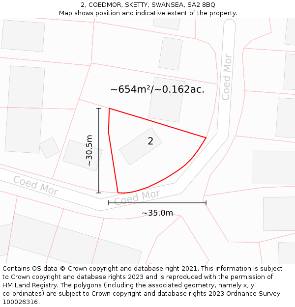 2, COEDMOR, SKETTY, SWANSEA, SA2 8BQ: Plot and title map