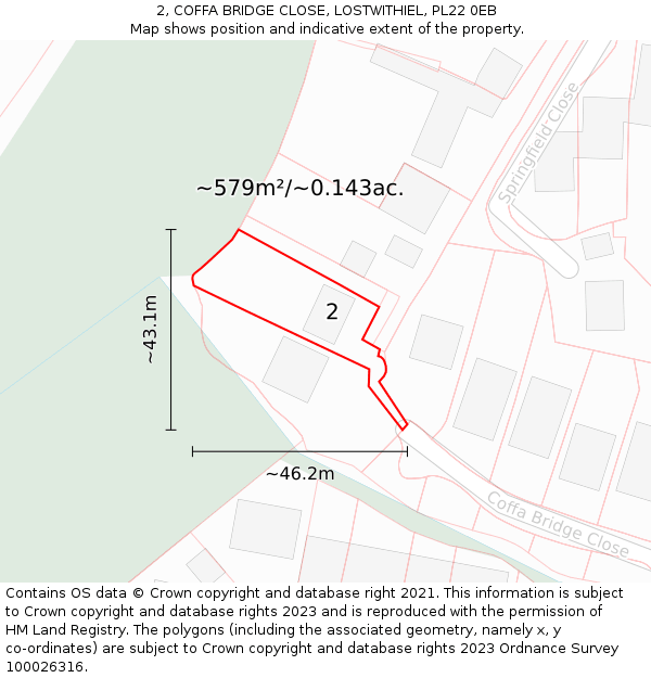 2, COFFA BRIDGE CLOSE, LOSTWITHIEL, PL22 0EB: Plot and title map