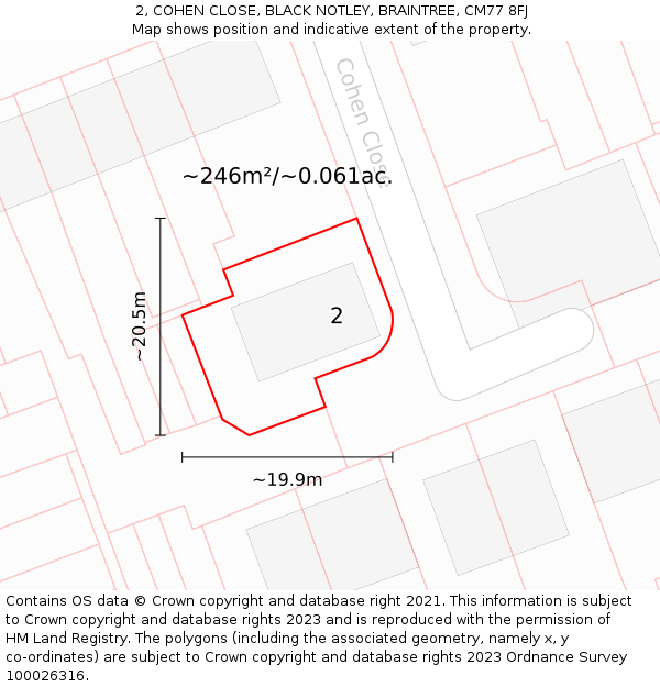 2, COHEN CLOSE, BLACK NOTLEY, BRAINTREE, CM77 8FJ: Plot and title map