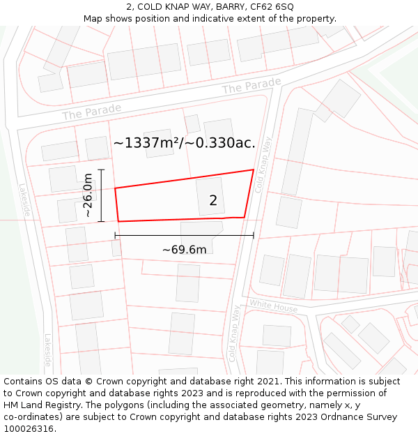 2, COLD KNAP WAY, BARRY, CF62 6SQ: Plot and title map