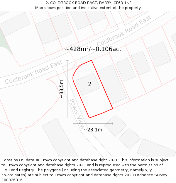 2, COLDBROOK ROAD EAST, BARRY, CF63 1NF: Plot and title map