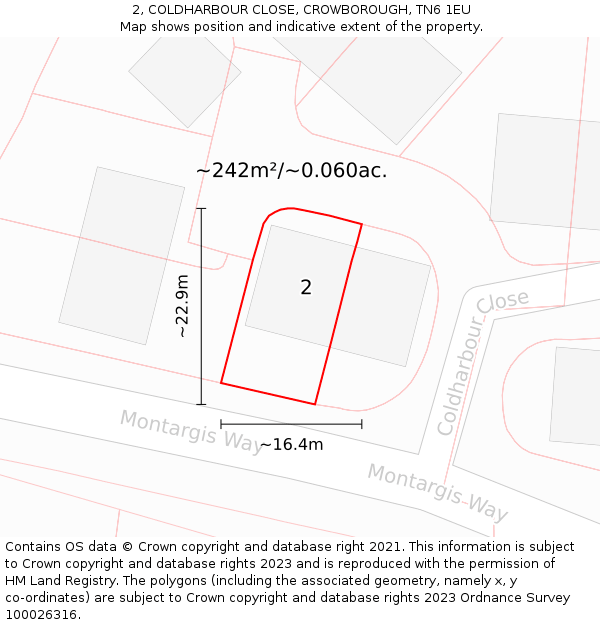 2, COLDHARBOUR CLOSE, CROWBOROUGH, TN6 1EU: Plot and title map