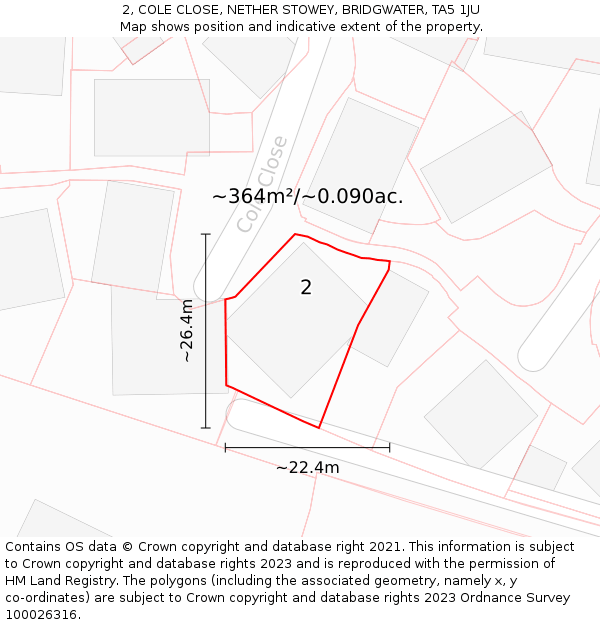 2, COLE CLOSE, NETHER STOWEY, BRIDGWATER, TA5 1JU: Plot and title map