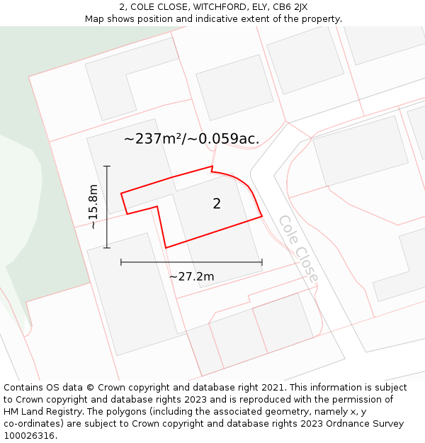 2, COLE CLOSE, WITCHFORD, ELY, CB6 2JX: Plot and title map