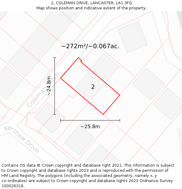 2, COLEMAN DRIVE, LANCASTER, LA1 3FQ: Plot and title map