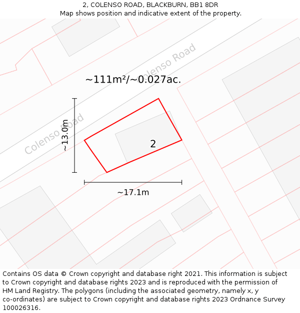 2, COLENSO ROAD, BLACKBURN, BB1 8DR: Plot and title map