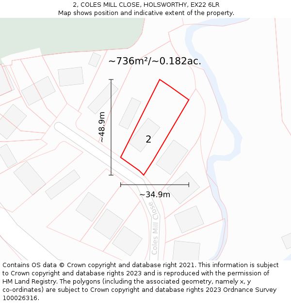 2, COLES MILL CLOSE, HOLSWORTHY, EX22 6LR: Plot and title map