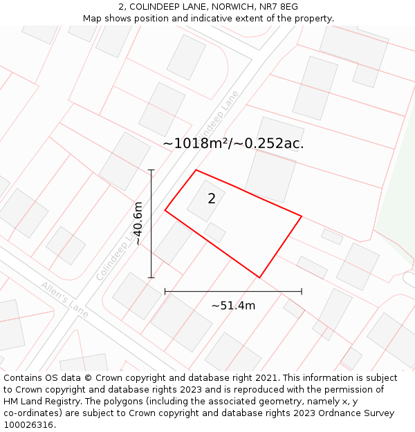 2, COLINDEEP LANE, NORWICH, NR7 8EG: Plot and title map