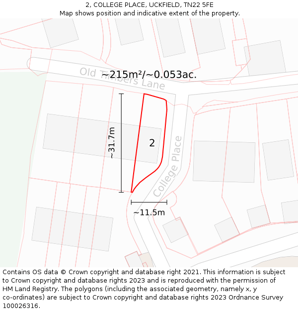 2, COLLEGE PLACE, UCKFIELD, TN22 5FE: Plot and title map