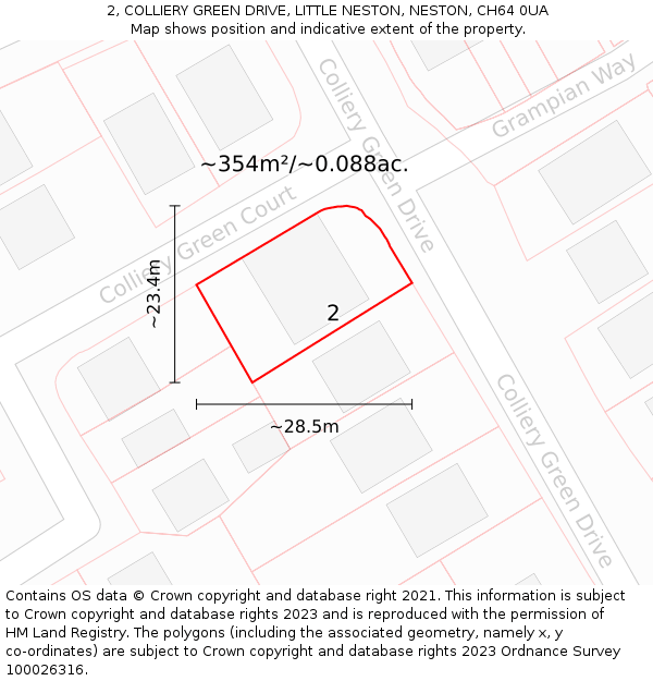 2, COLLIERY GREEN DRIVE, LITTLE NESTON, NESTON, CH64 0UA: Plot and title map